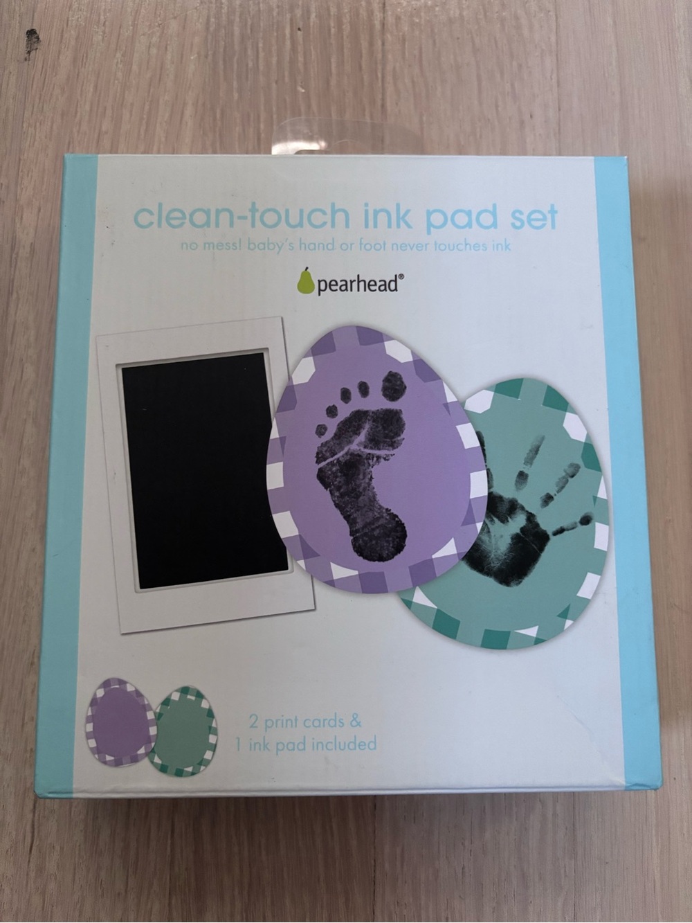 Pearhead Clean-Touch Ink Pad Set for baby handprints footprints - Purple & Teal